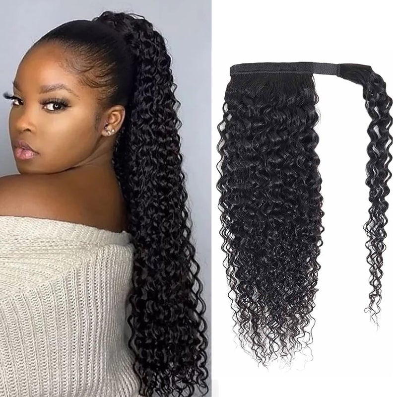 seelaak Kinky Curly Human Hair Ponytail Extension with Wrap Around True Length 10A Brazilian Ponytail Human Hair 3C Afro Curly Ponytail Clip in Human Hair Extensions Long Curly Wavy Ponytail 24 Inch - Image 5